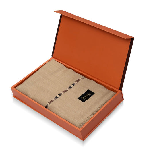 Lux Wool Dyed Yarn Shawl l Beige